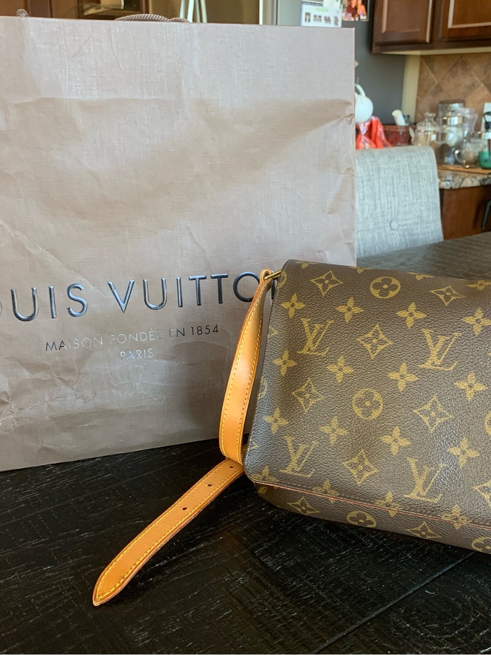 Louis Vuitton Monogram Canvas Messenger Shoulder Bag in Brown and Tan
